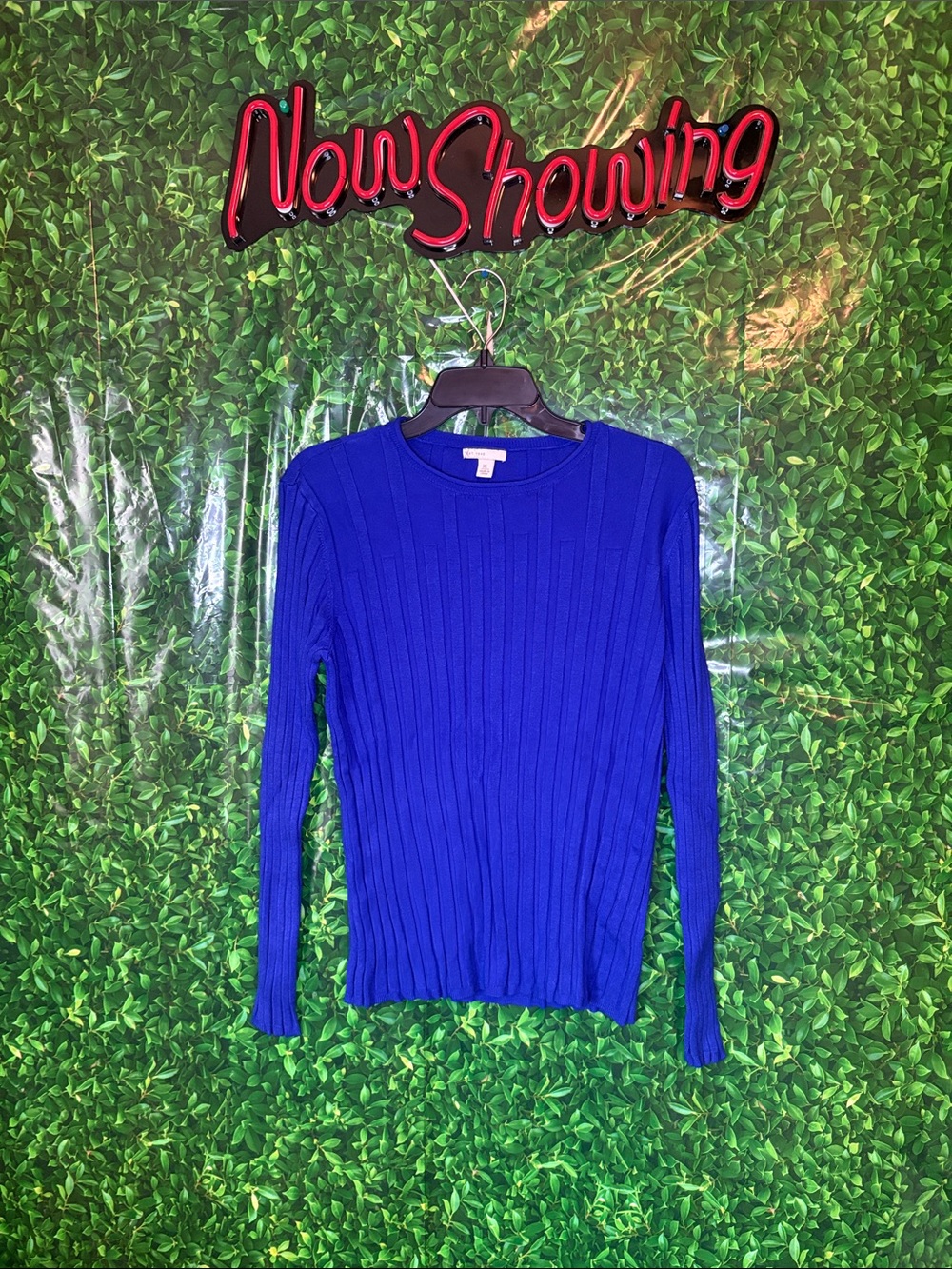 Slim Ribbed Crewneck Sweater in Royal Blue
